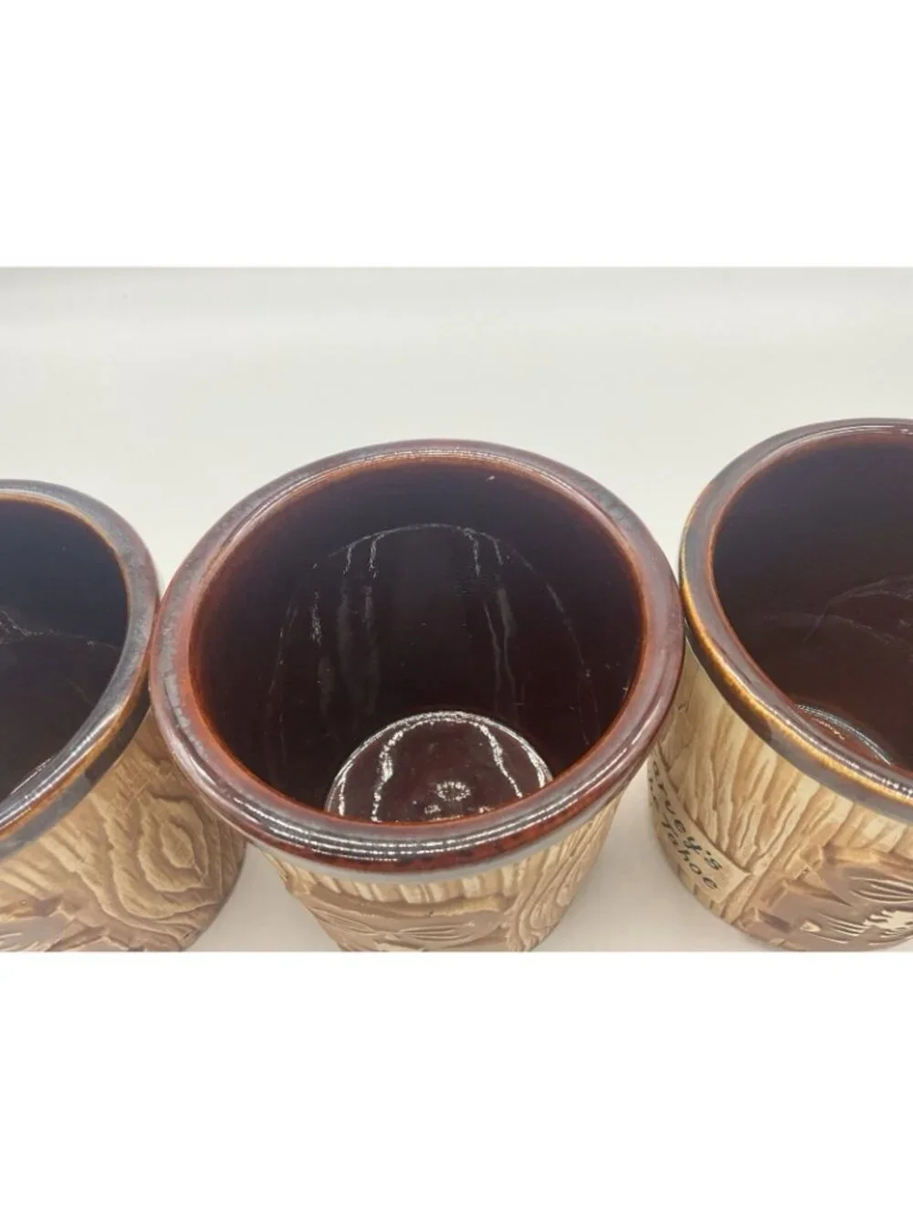 Harveys Lake Tahoe Vintage Tiki Mug Otagiri Brown Bucket Style Set of 4 Barware